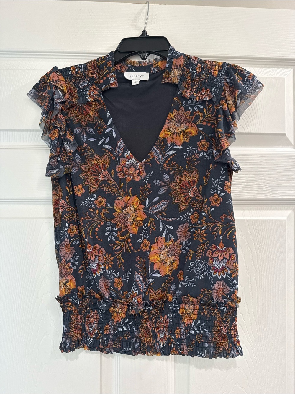 Evereve Tinslee Floral Blouse Womens Small Chiffon Short Sleeve Top Shirt